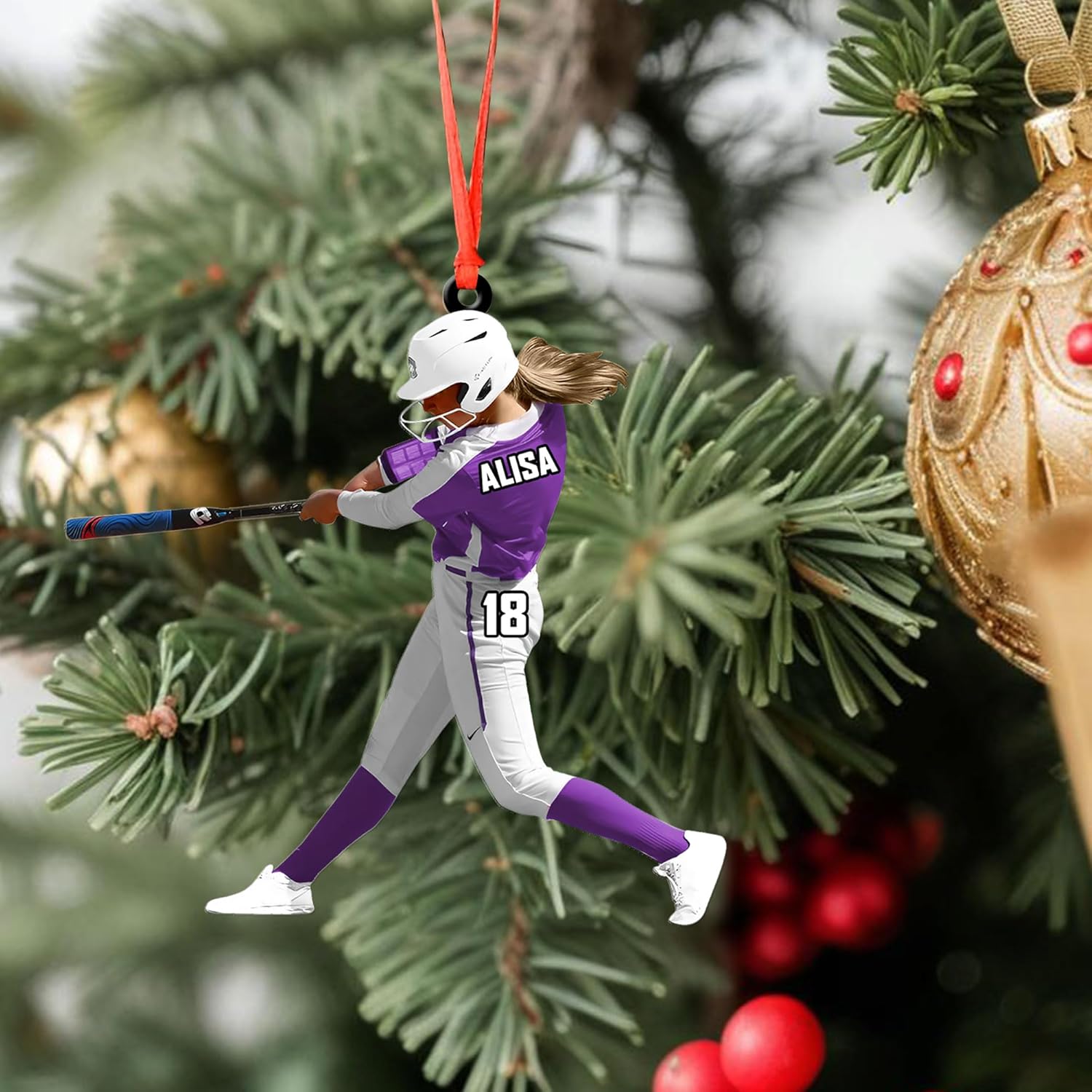 Artparel Personalized Softball Ornament Christmas Tree Decoration Custom Softball Christmas Ornament 2D Shape Flat Softball Lover Gifts Beginner Softball Players Ornament Gift (Softball 9)