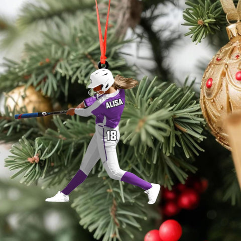 Artparel Personalized Softball Ornament Christmas Tree Decoration Custom Softball Christmas Ornament 2D Shape Flat Softball Lover Gifts Beginner Softball Players Ornament Gift (Softball 9)