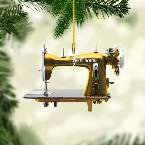MoonArt Personalized Sewing Machine Christmas Ornament, Custom Sewing Ornament, Sewing Flower Machine Shaped Ornament, Gifts for Sewing Lovers, Grandma, Wife, Her, Aunt Christmas (1, SW1)