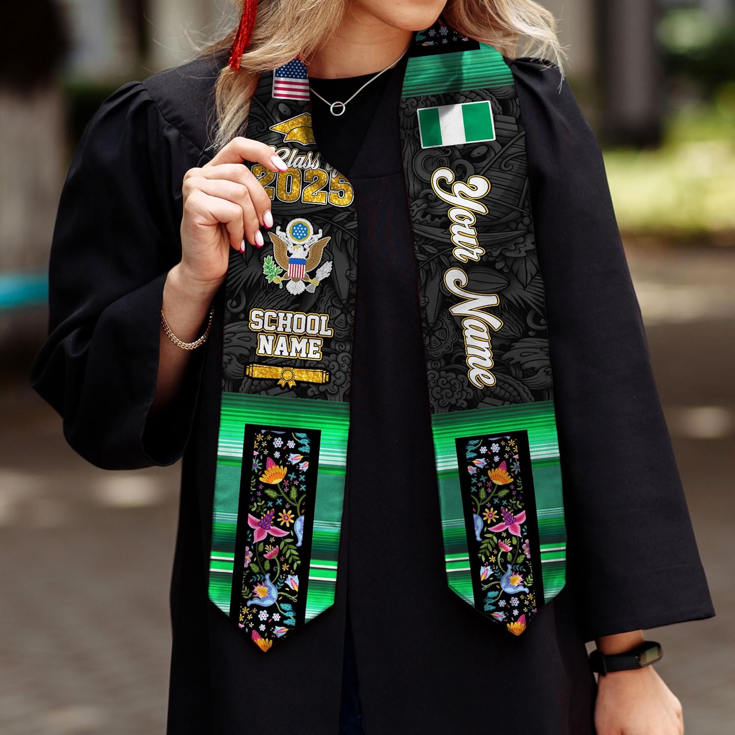 Pretyprints Custom Nigerian Graduation Sash Nigeria Graduation Stole Personalized Nigerian American Flag Graduation Sash 2025