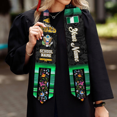 Pretyprints Custom Nigerian Graduation Sash Nigeria Graduation Stole Personalized Nigerian American Flag Graduation Sash 2025