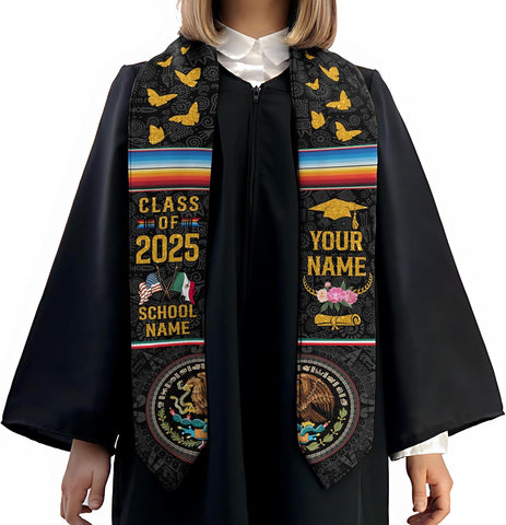 Custom Mexican Graduation Sash, Mexico Graduation Stole Customize Photo, Mexican American Flag Graduation Sash 2025