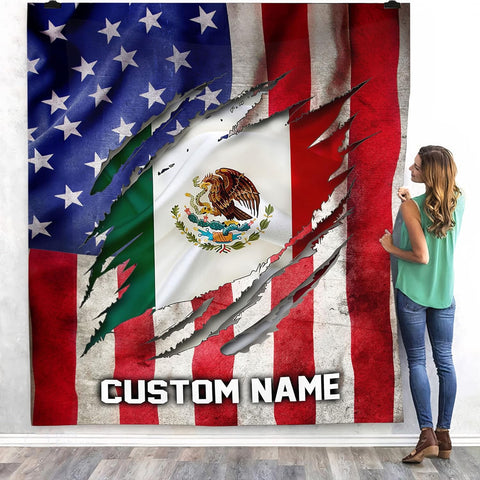 Personalized Name Mexico Blanket for Men and Women, Customized Mexico Blankets, Mexico Flag Mexican Flag Blanket Funny Gift Fuzzy Plush Soft Micro Fleece Sherpa Blanket Bed Throw (BLMX02)