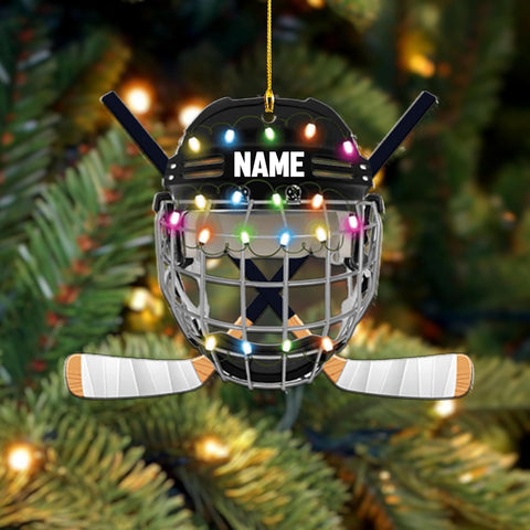 AOVL Personalized Hockey Christmas Ornament, Hockey Skates Helmet and Stick, Hockey Player Ornament, Hockey Ornament, Hockey Flat Ornament, Gift for Hockey Lovers Christmas Tree Decor (HK1)