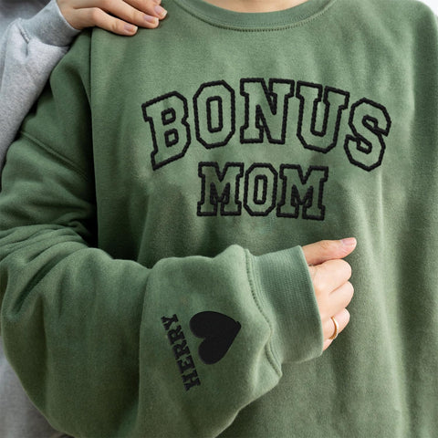 Personalized Bonus Mama Embroidered Sweatshirt, Bonus Mom Sweatshirt for Stepmom Step Mama Gifts Mother's Day 2024 (Cotton, SS190), Small-5X-Large