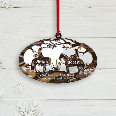 Artparel Personalized Cowboy Couple Ornament, Couple Riding Horses Godd Blessed Custom Christmas Ornament, Western Horseshoe Couple Ornament, Gift for Couple Cowboy, Horse Lovers Keepsake