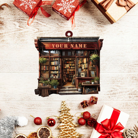 Piratify Personalized Bookshop Ornament, Bookstore Christmas Tree Decorations, Book Lover Gifts, Librarian Ornament, The Bookshop 2D Flat 2024 Christmas Ornaments (Bookshop 3)