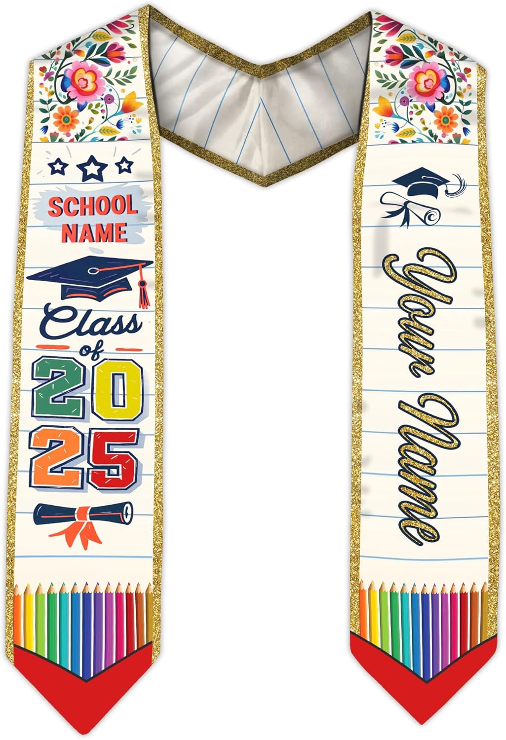 Pretyprints Personalized Class Of 2025 Teacher Graduation Stole Custom Teacher Pencil Graduation Sash Gift College Graduation