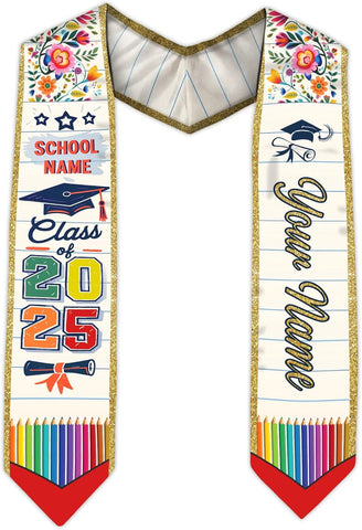 Pretyprints Personalized Class Of 2025 Teacher Graduation Stole Custom Teacher Pencil Graduation Sash Gift College Graduation