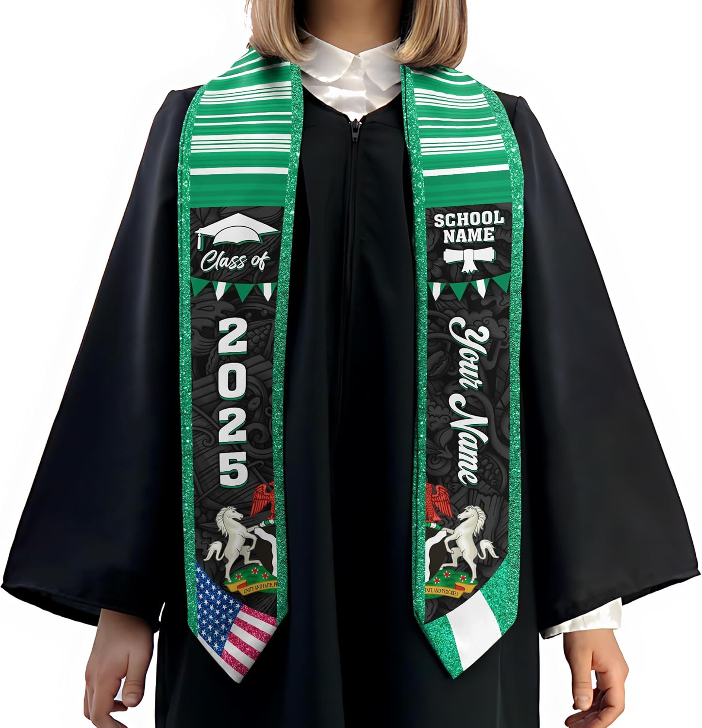 Pretyprints Custom Nigerian Graduation Sash Nigeria Graduation Stole Personalized Nigerian American Flag Graduation Sash 2025