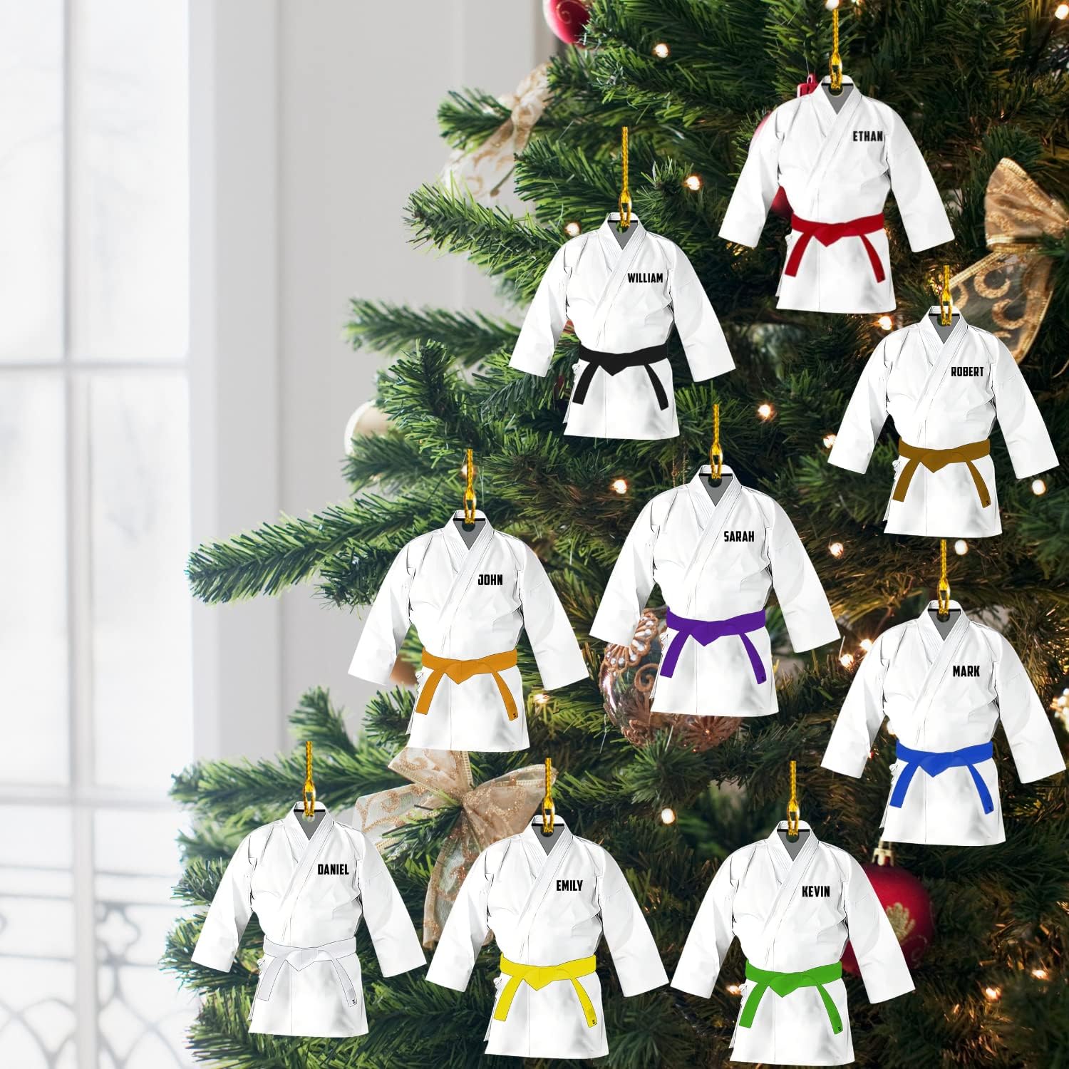 Piratify Personalized Name Karate Ornaments for Christmas Tree, Custom Wood Acrylic Karate Christmas Ornament for Xmas 2024 Karate Gift for Karate Lover Pine Hanging Tree Decorations (Karate 1)
