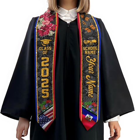 Pretyprints Haitians Graduation Sash, Haiti Graduation Stole Custom, Personalized Haitians American Flag Graduation Sash 2025