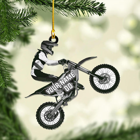 Riveprints Personalized Dirt Bike Acrylic Ornament Custom Motocross Men Ornament, Motorcycle Ornament, Bike Christmas Ornament, Batcycle Ornament, Gift for Racing Lover, Rider Gifts (ON95)