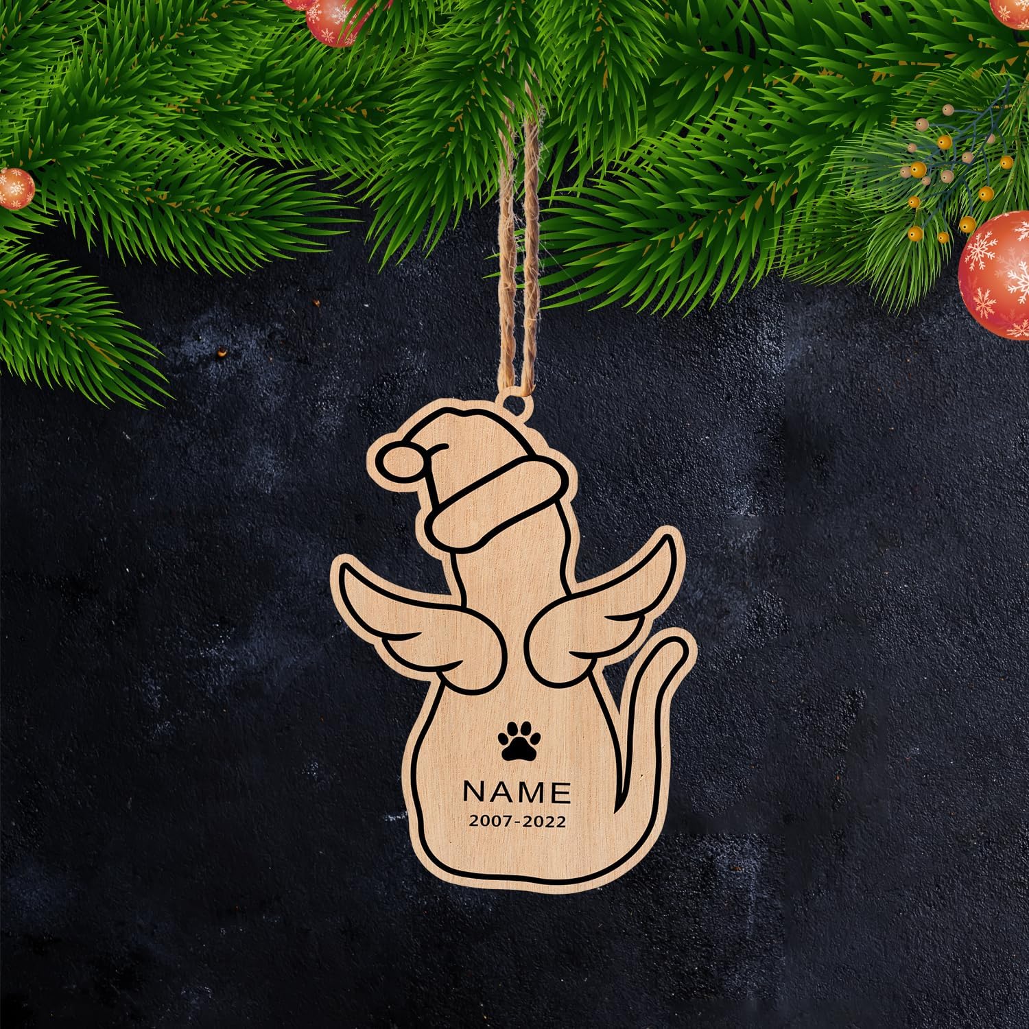 MAPrints Personalized Cat Ornaments For Christmas Tree, Custom Cat Christmas Printed Wood Ornament 2024, Gift For Christmas Cat Lover Cat Memorial Ornament Cat Hanging Ornament Cat On The Moon (CAT 3)