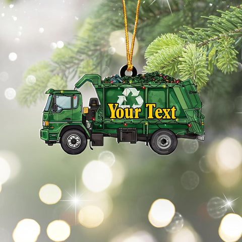 AOVL Personalized Garbage Truck Ornament 2024 Green Garbage Truck Ornament Green Garbage Truck Christmas Ornament 2024 Trash Truck Ornament Xmas Custom Garbage Truck Hanging Christmas Ornament (GT8)
