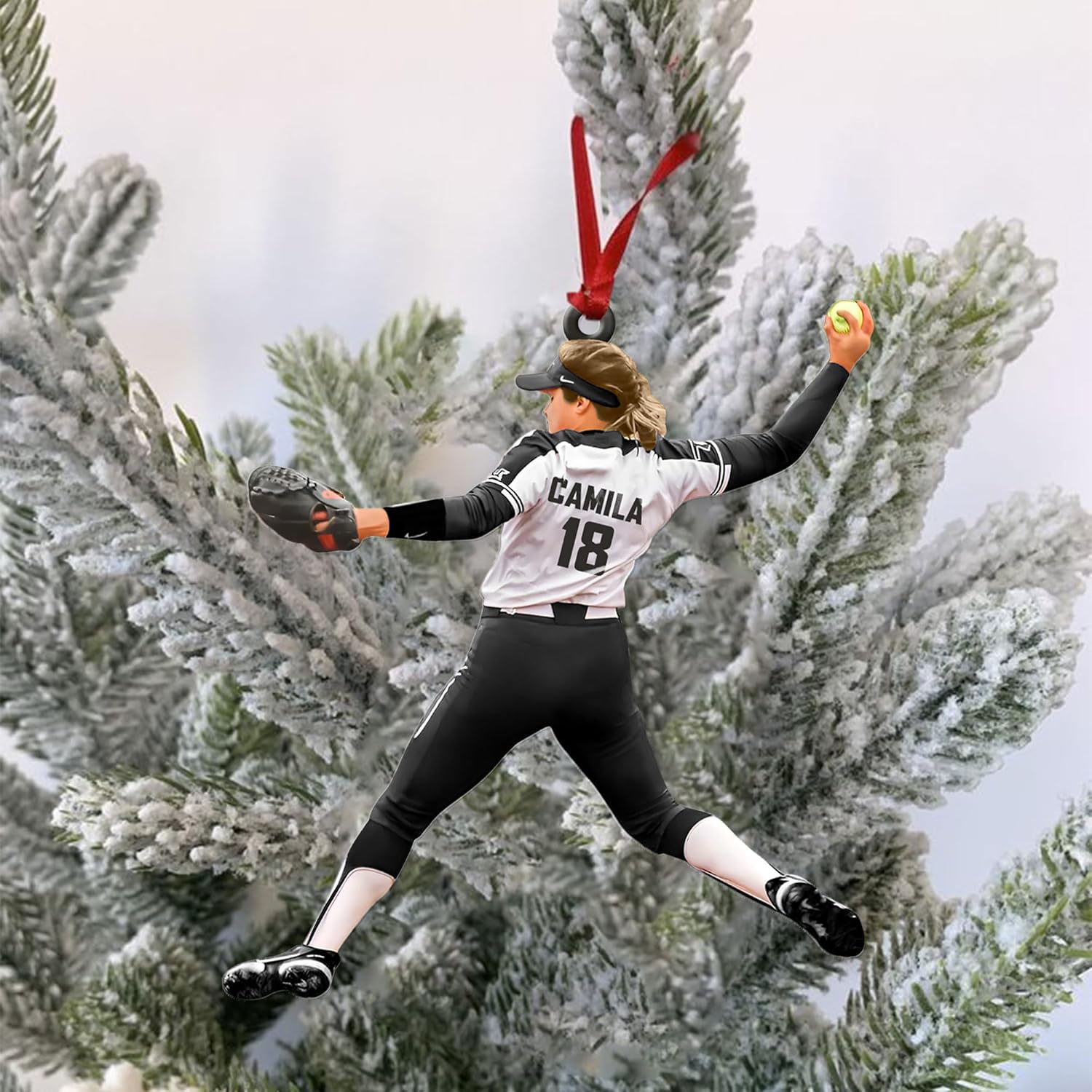 Artparel Personalized Softball Ornament Christmas Tree Decoration Custom Softball Christmas Ornament 2D Shape Flat Softball Lover Gifts Beginner Softball Players Ornament Gift (Softball 7)