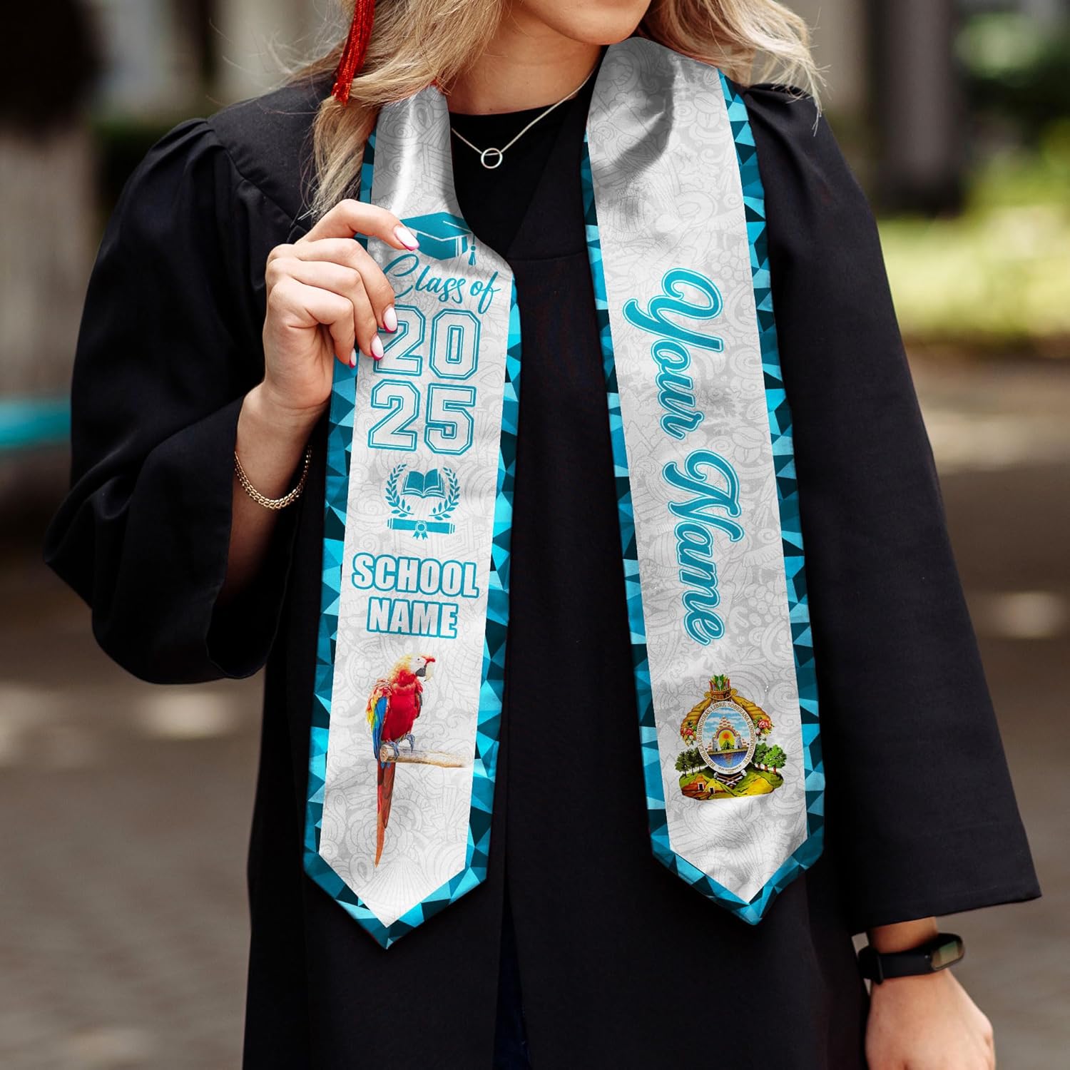 Pretyprints Honduran Graduation Sash, Custom Honduran American Flag Graduation Sash 2025, Honduras Graduation Stole