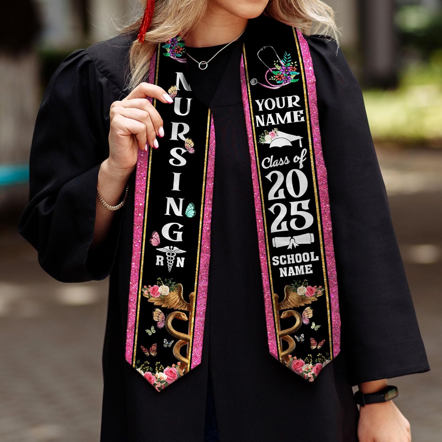 Pretyprints Custom Nurse Sash Graduation, RN Graduation Stole Gifts for Friends Nursing Student Senior Class Of 2025