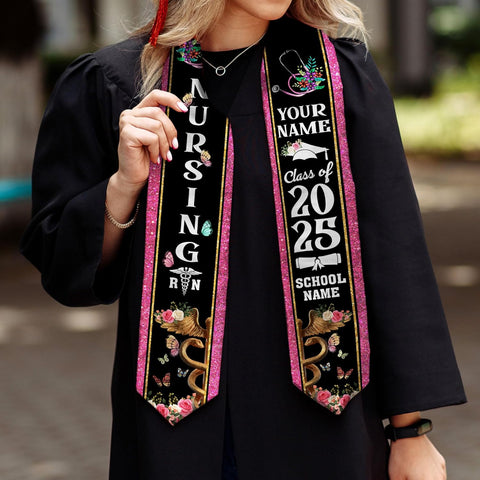 Pretyprints Custom Nurse Sash Graduation, RN Graduation Stole Gifts for Friends Nursing Student Senior Class Of 2025