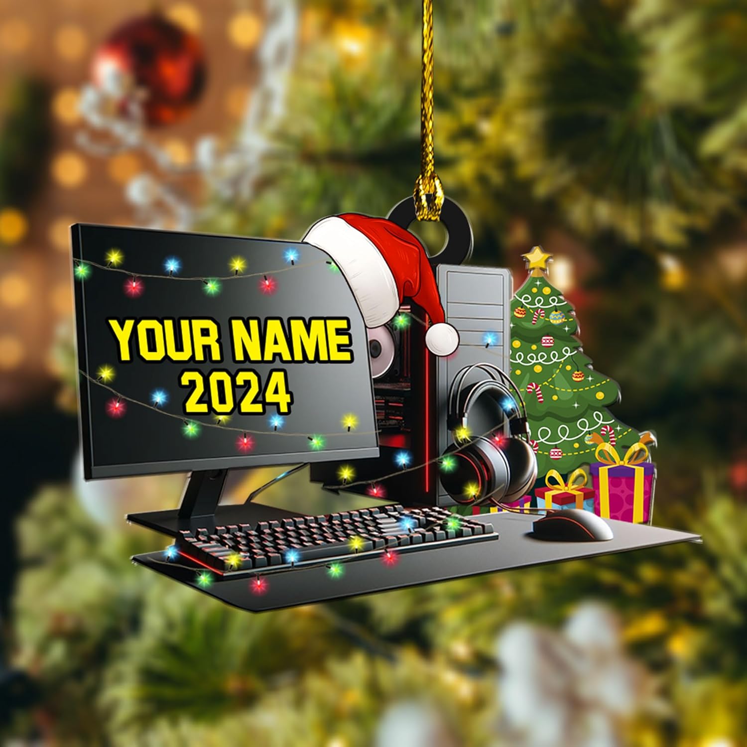 Podagree Personalized Name PC Computer Ornament Christmas, Shape Flat Christmas Ornament for Gamer, Gaming Gamer Christmas Ornament Gift for Boys, PC Game Player Decoration with Custom Name (CPT7)