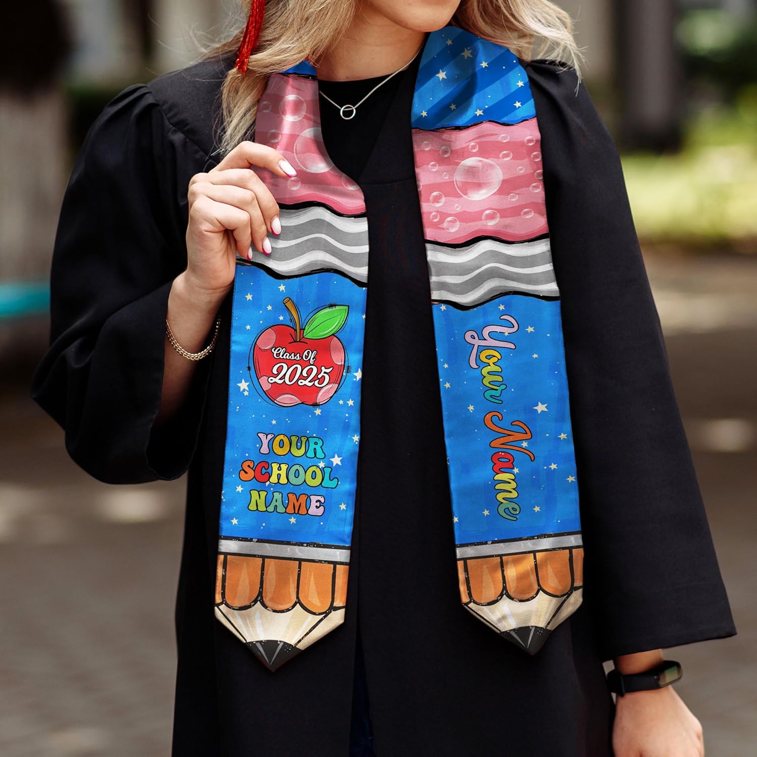 Pretyprints Personalized Class Of 2025 Teacher Graduation Stole Custom Teacher Pencil Graduation Sash Gift College Graduation