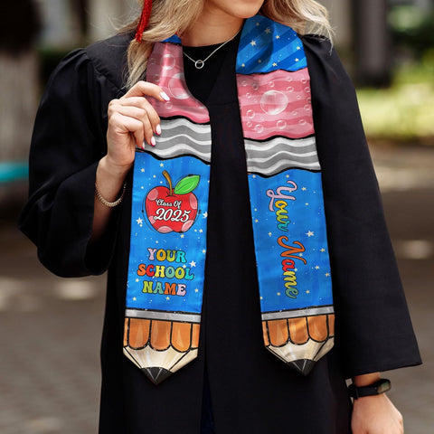 Pretyprints Personalized Class Of 2025 Teacher Graduation Stole Custom Teacher Pencil Graduation Sash Gift College Graduation