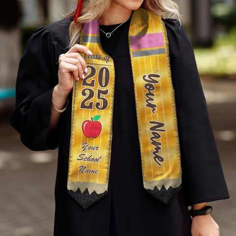 Pretyprints Personalized Class Of 2025 Teacher Graduation Stole Custom Teacher Pencil Graduation Sash Gift College Graduation