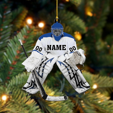 AOVL Personalized Hockey Christmas Ornament, Hockey Skates Helmet and Stick, Hockey Player Ornament, Hockey Ornament, Hockey Flat Ornament, Gift for Hockey Lovers Christmas Tree Decor (HK6)