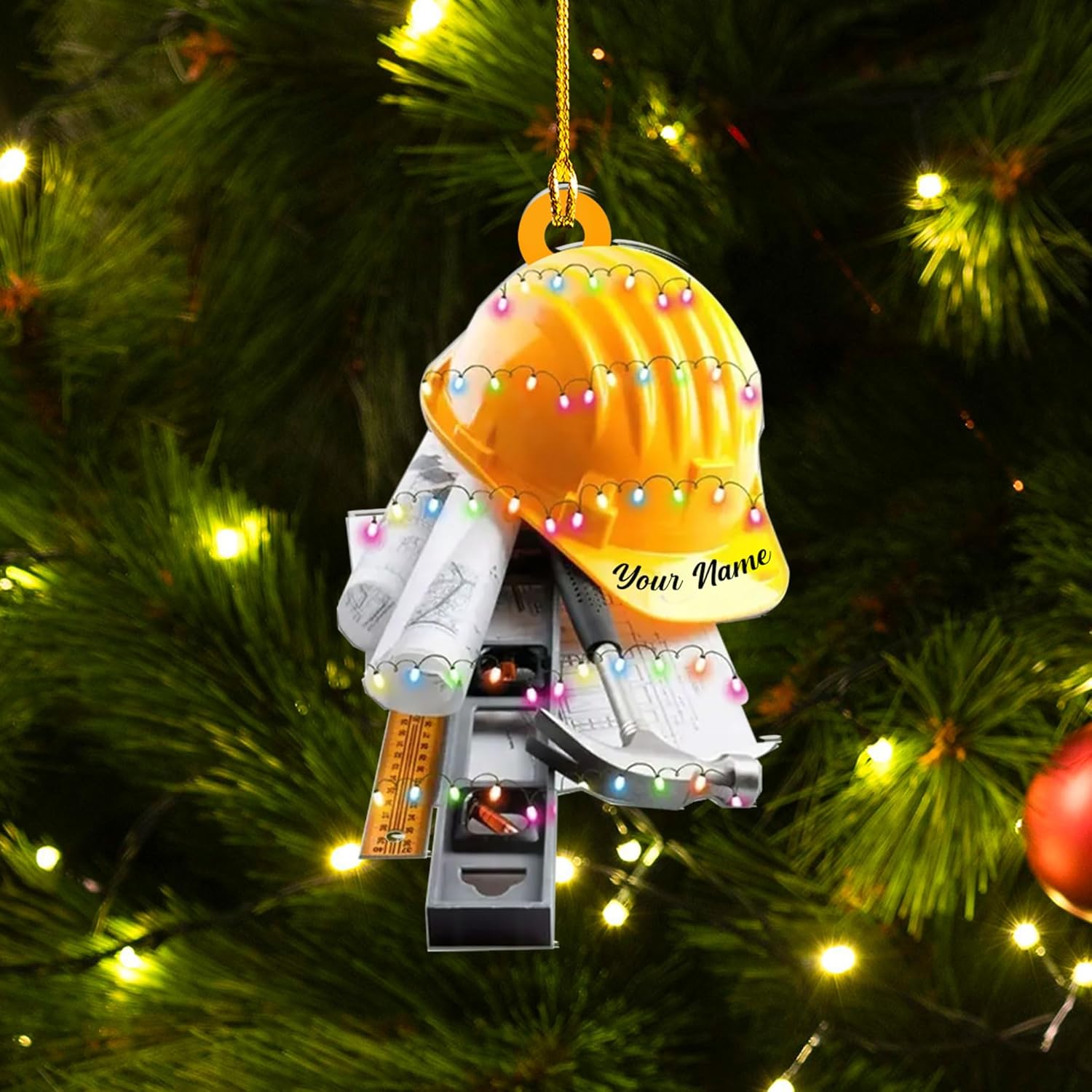 Personalized Construction Ornaments for Christmas Tree 2024, Construction Tree Ornaments Construction Ornament, Construction Tool Box Hard Hat Heavy Equipment Xmas Gift for Blue Collar Workers (W6)