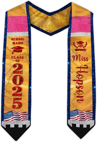 Pretyprints Personalized Class Of 2025 Teacher Graduation Stole Custom Teacher Pencil Graduation Sash Gift College Graduation