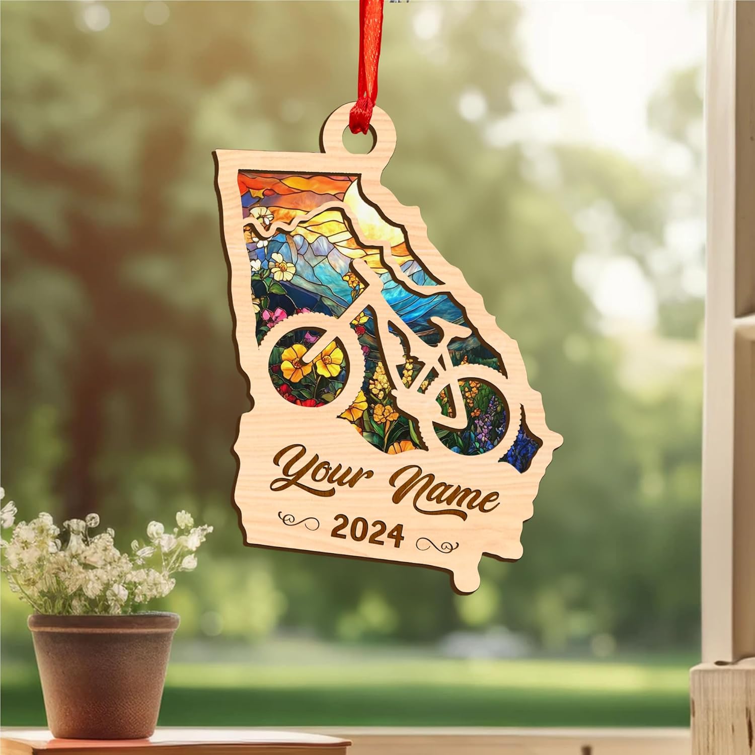 Personalized Bicycle Christmas Ornaments 2023, Cycling Suncatcher Wooden Ornament Mountain Bikes Ornament Racing Bicycle for Christmas 2023, Cycling Biking Bicycle Ornament (Bicycle 10)