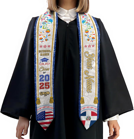 Pretyprints Custom Dominican Sash Graduation, Dominicans Flag Graduation Sash 2025, Dominican Republic Graduation Stole