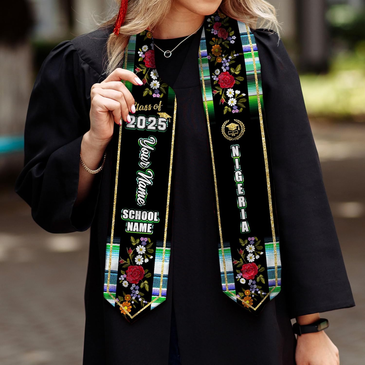 Pretyprints Custom Nigerian Graduation Sash, Nigeria Graduation Stole Customize, Nigerian American Flag Graduation Sash 2025