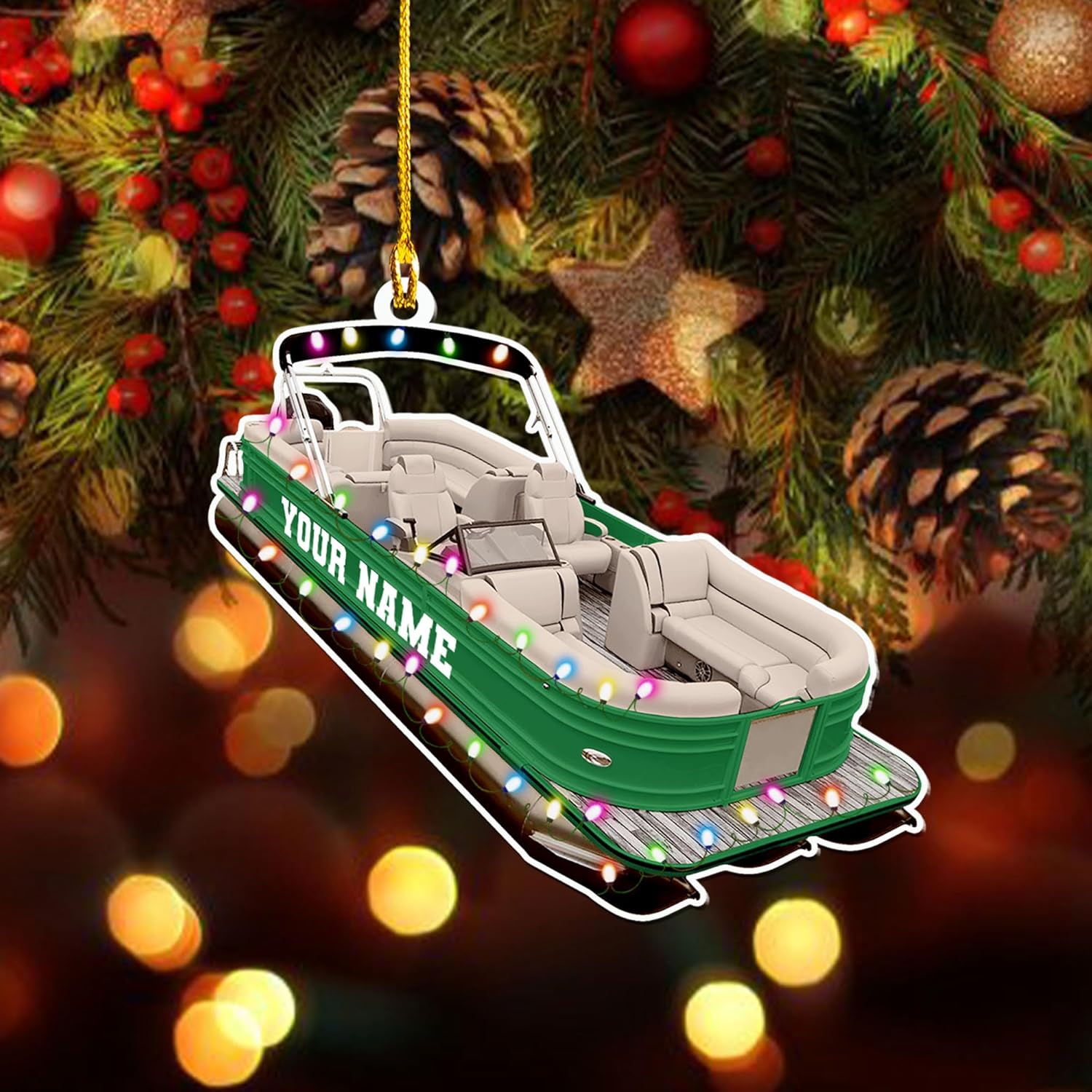 Personalized Pontoon Boat Christmas Ornament, Pontoon Car Ornament, Gift for Bowriders, Wake Boats,Pontoon Lover Gift (Pontoon 26)