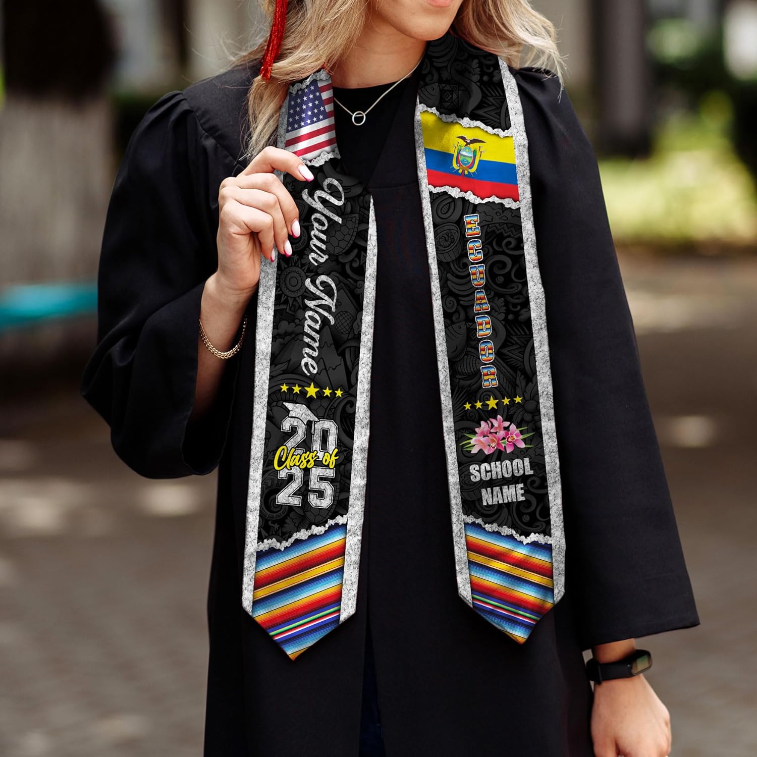 Pretyprints Ecuador Graduation Stole, Ecuadorians American Flag Graduation Sash 2025, Ecuadorians Graduation Sash