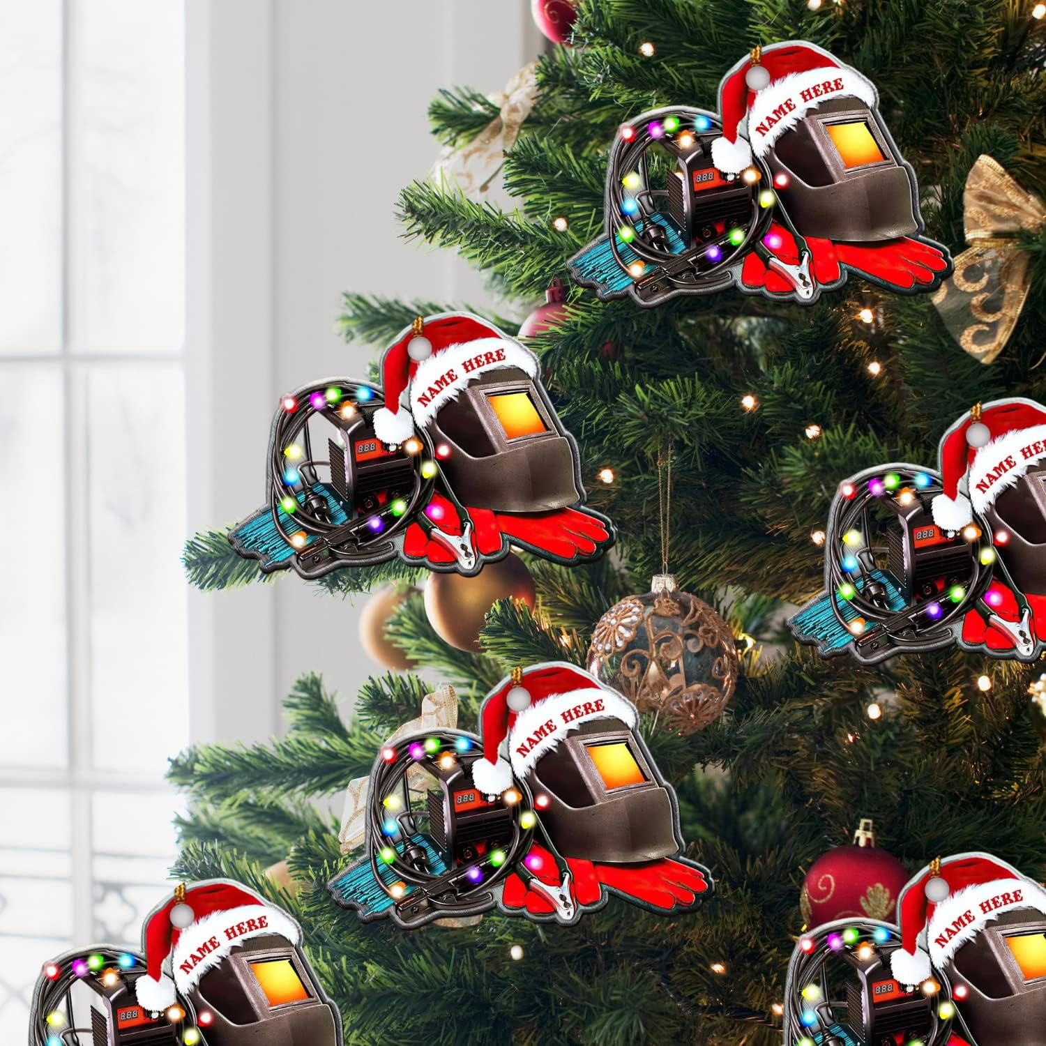 MoonArt Personalized Christmas Welder Ornament with Name, Custom Welder Gifts, Welder Christmas Birthday Gift for Men Dad, Welder Ornaments for Christmas Tree, 2D Acrylic Wood Ornament (WD5)