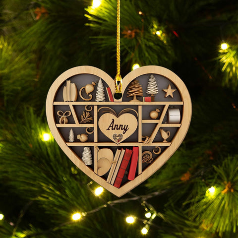MAPrints Personalized Book Lovers Heart Ornament, Reading Book Xmas Ornament 2024, Bookshelf Printed Wood Ornament Gift for Her Librarian 2D Flat Printed Wood Book Lovers Ornament (Book 4)
