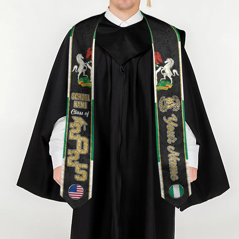 Pretyprints Custom Nigerian Graduation Sash, Nigeria Graduation Stole Customize, Nigerian American Flag Graduation Sash 2025