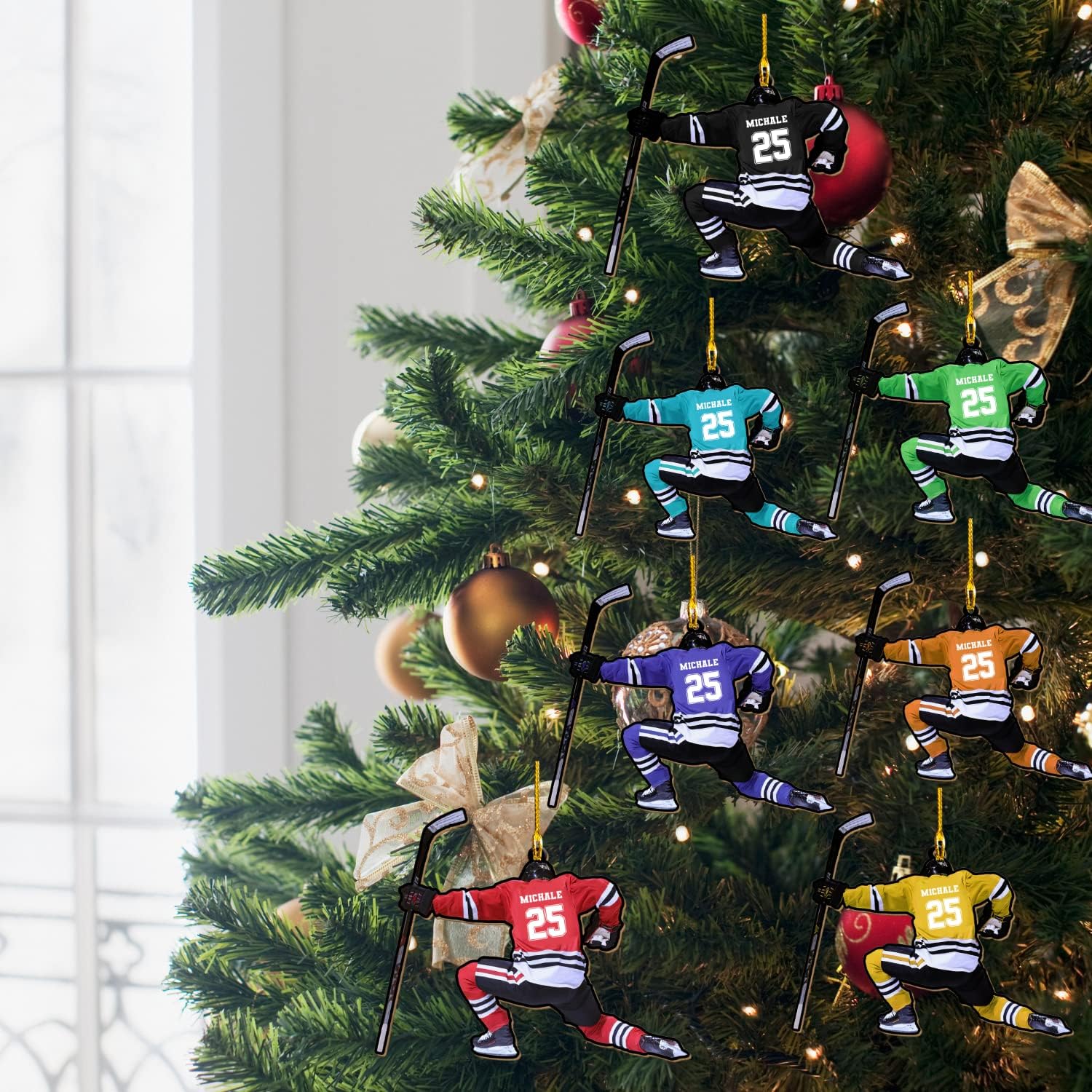 Personalized Hockey Ornaments for Xmas 2022, Hockey Ornament, Helmet and Gloves Wood Hockey Ornament, Hockey Christmas Ornament, Gift for Hockey Lovers, Christmas Pine Tree Hanging Decor Wood Ornament