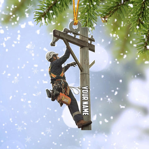 HomeDesign Personalized Lineman Ornament Custom Lineman Ornaments Line Man Christmas Ornaments Gifts for Lineman Ornament Lineman Christmas Hanging Ornament Lineman Gift Xmas Tree (Lm13)