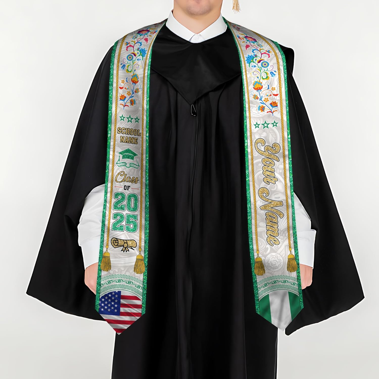 Pretyprints Custom Nigerian Graduation Sash Nigeria Graduation Stole Personalized Nigerian American Flag Graduation Sash 2025