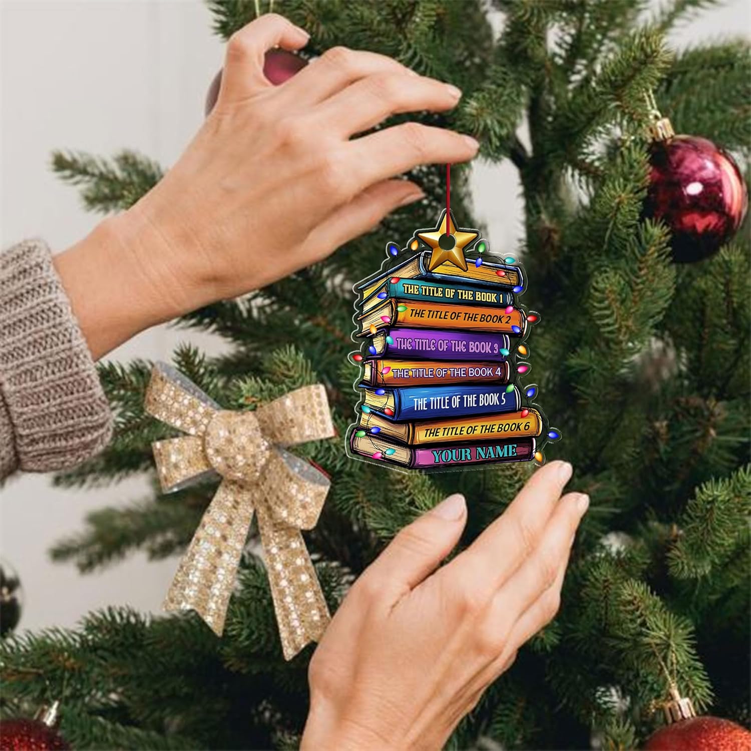 Personalized Book Title & Name, Customized Ornament Tree Gifts for Book Reading Lover Teacher Librarian School Librarian Assistant, Book Tree Ornament, Book Lover's Tree Ornament (Acrylic, Style 10)