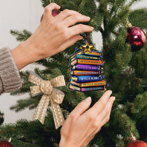 Personalized Book Title & Name, Customized Ornament Tree Gifts for Book Reading Lover Teacher Librarian School Librarian Assistant, Book Tree Ornament, Book Lover's Tree Ornament (Acrylic, Style 10)
