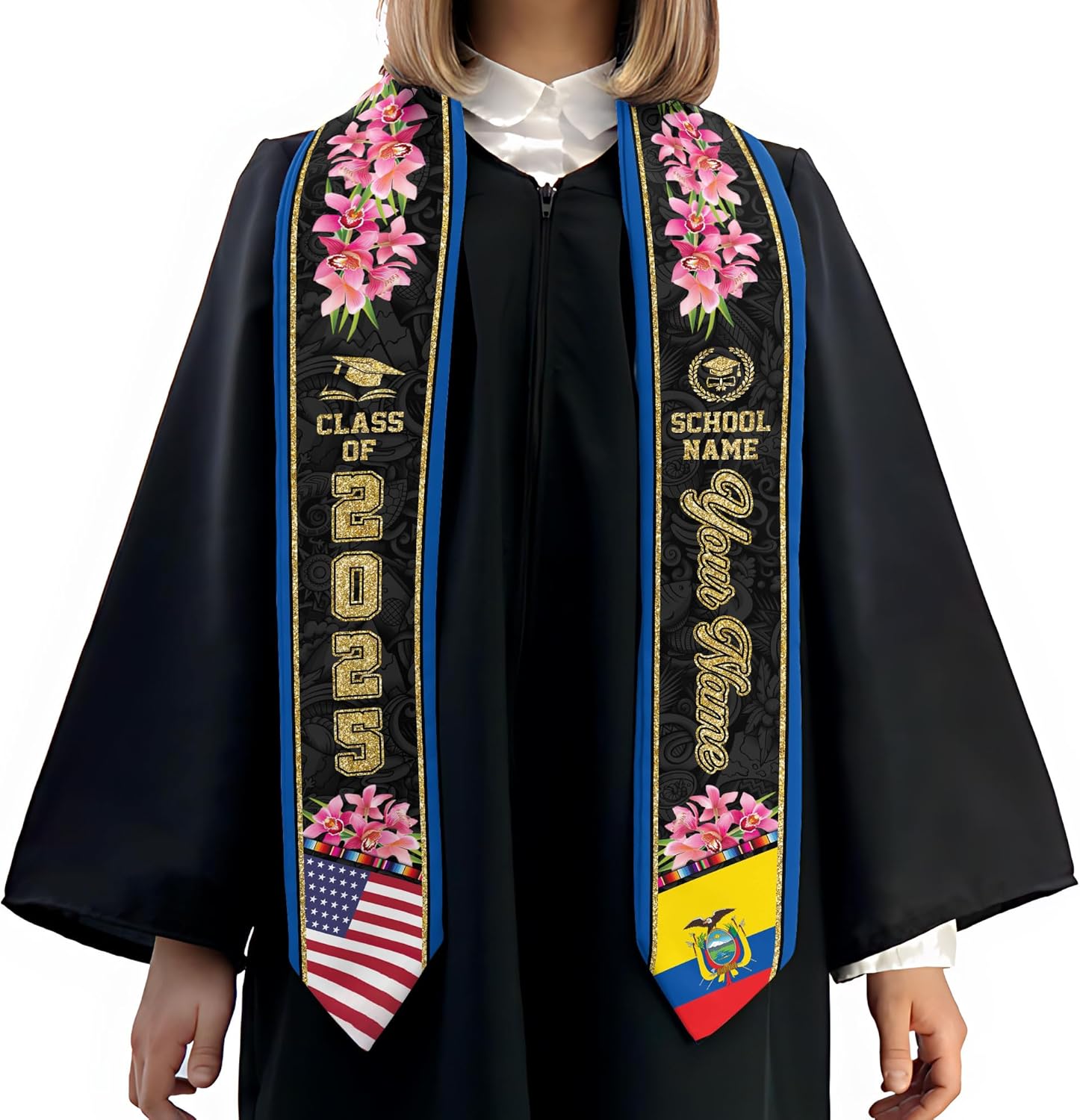Pretyprints Ecuador Graduation Stole, Ecuadorians American Flag Graduation Sash 2025, Ecuadorians Graduation Sash