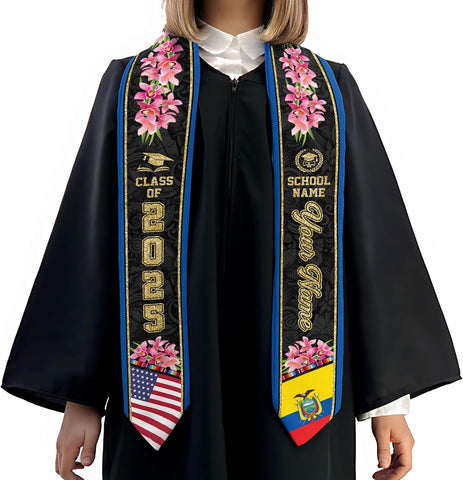 Pretyprints Ecuador Graduation Stole, Ecuadorians American Flag Graduation Sash 2025, Ecuadorians Graduation Sash