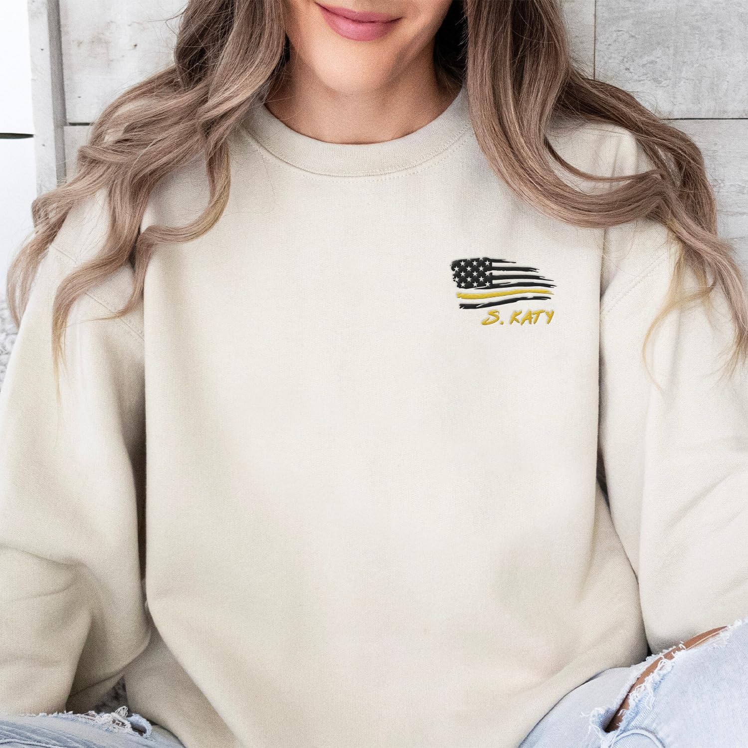 Personalized 911 Dispatcher Apparel, Thin Gold Line Embroidered Sweatshirt, Emergency 911 Hoodie Gift Dispatch Nurse Shirt