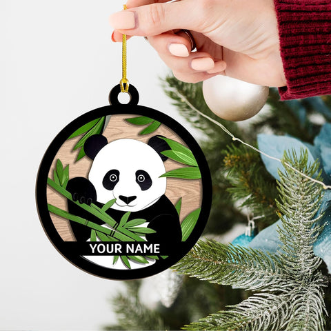 MAPrints Personalized Panda Ornament Xmas Tree, Panda Acrylic Or Wood Flat Shape Ornament Christmas 2024, Panda Lovers Ornament Xmas Decor, Panda Bear Gifts Panda Bamboo Hanging Ornament (Panda 1)