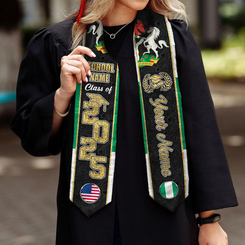 Pretyprints Custom Nigerian Graduation Sash, Nigeria Graduation Stole Customize, Nigerian American Flag Graduation Sash 2025