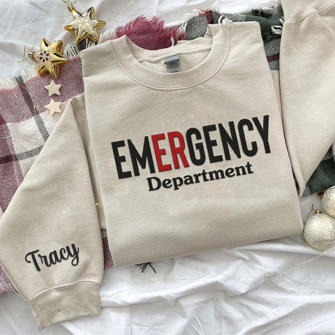 Custom Emergency Department Embroidered Crewneck Sweatshirt, Er Nurse Shirt, Emergency Nurse Hoodie, Er Nurse Gift, Rn Shirt (Cotton, SS399), Small-5X-Large
