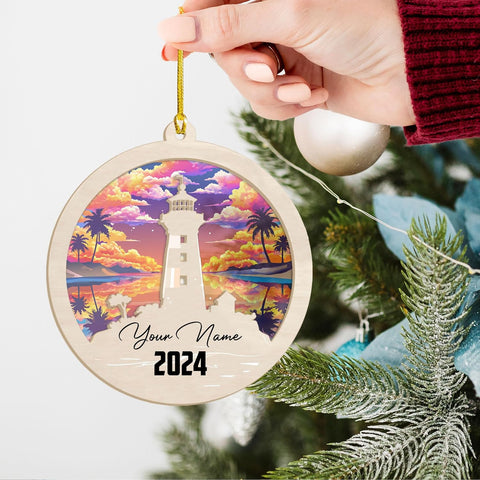 MAPrints Personalized Lighthouse Ornaments for Christmas Tree, Lighthouse Wood Acrylic 2D Flat Ornament, Coastal Lighthouse Ornament, Ocean Themed Hanging Ornaments, Gift for Lighthouse Lovers (LH 6)